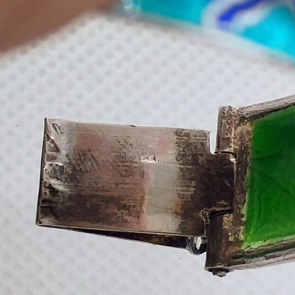 Vtg Rajasthani India Cloisonne Enamel Elephant Bangle Bracelet Sterling Silver - Picture 6 of 9